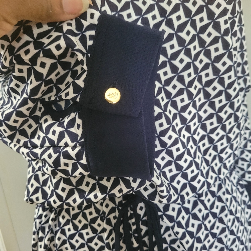 Ralph Lauren Navy and White Geometric Midi Dress - Picture 5 of 8
